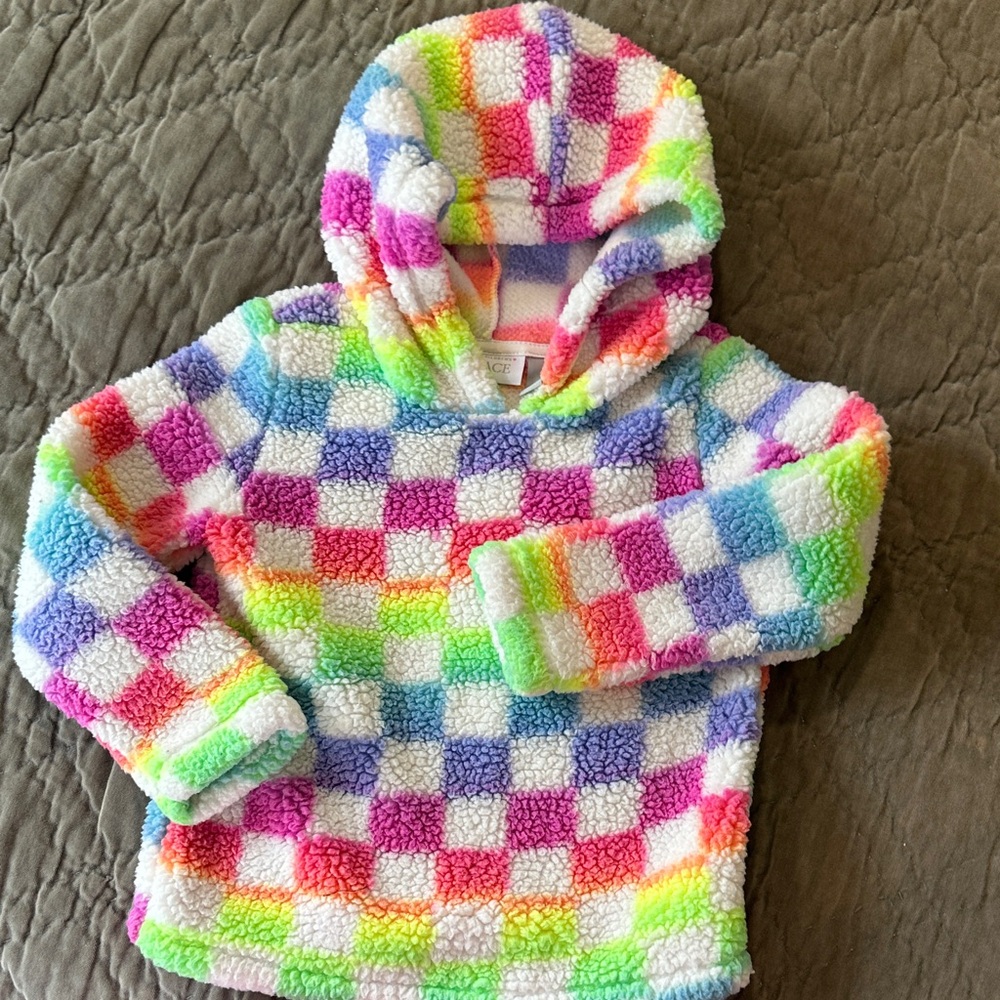 Neon Girls Checkered Kids Fleece Hoodie